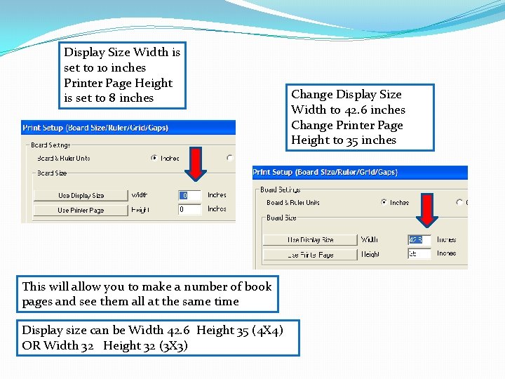 Display Size Width is set to 10 inches Printer Page Height is set to