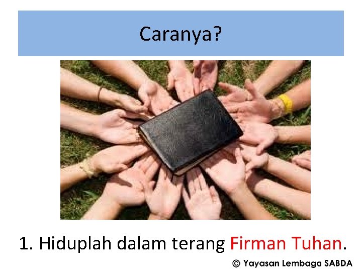 Caranya? 1. Hiduplah dalam terang Firman Tuhan. 