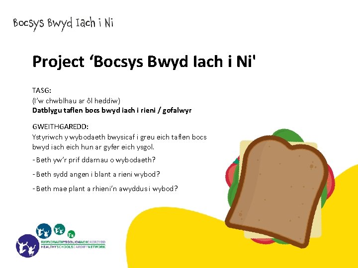 Project ‘Bocsys Bwyd Iach i Ni' TASG: (I’w chwblhau ar ôl heddiw) Datblygu taflen