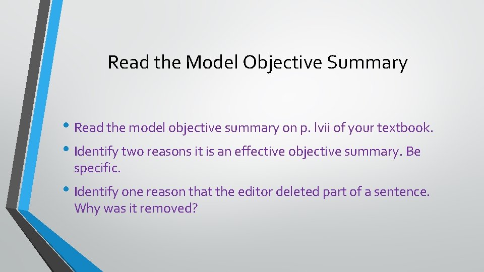 Read the Model Objective Summary • Read the model objective summary on p. lvii Read the Model Objective Summary • Read the model objective summary on p. lvii
