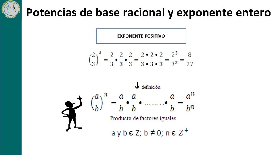 Potencias de base racional y exponentero EXPONENTE POSITIVO Potencias de base racional y exponentero EXPONENTE POSITIVO