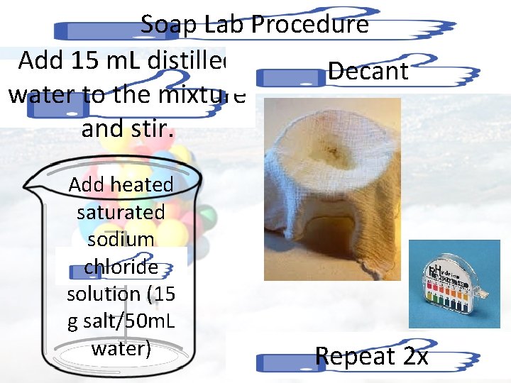 Soap Lab Procedure Add 15 m. L distilled Decant water to the mixture and