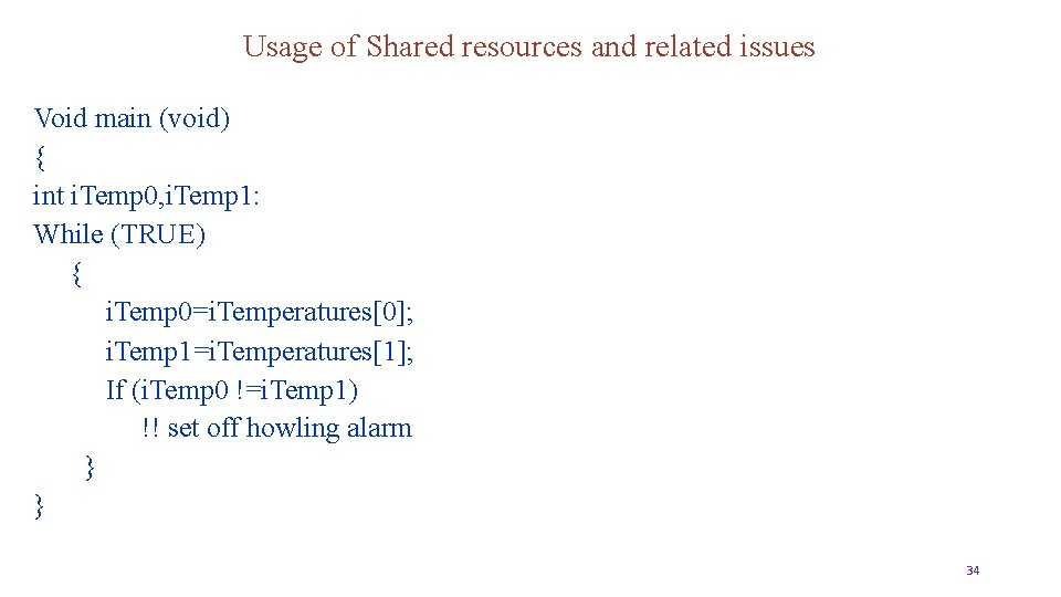 Usage of Shared resources and related issues Void main (void) { int i. Temp