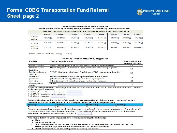 Forms: CDBG Transportation Fund Referral Sheet, page 2 