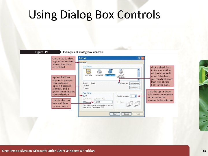 Using Dialog Box Controls New Perspectives on Microsoft Office 2007: Windows XP Edition 33