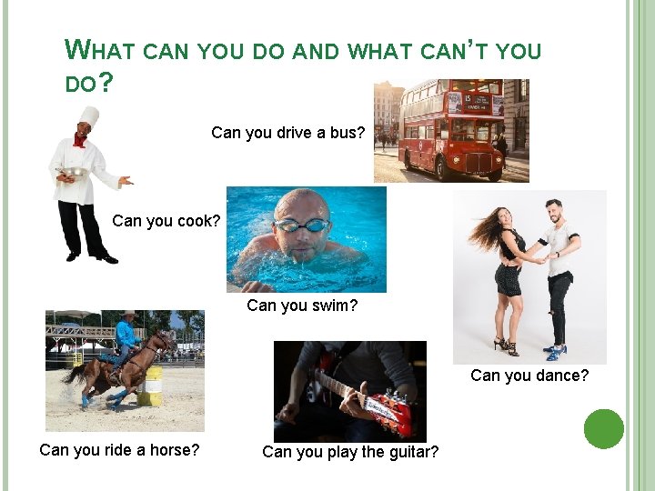 WHAT CAN YOU DO AND WHAT CAN’T YOU DO? Can you drive a bus?