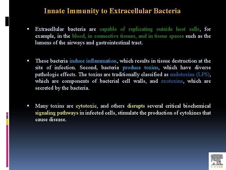 Innate Immunity to Extracellular Bacteria Extracellular bacteria are capable of replicating outside host cells,