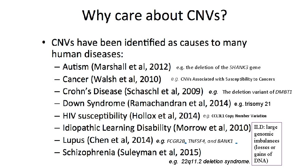 e. g. the deletion of the SHANK 3 gene e. g. CNVs Associated with