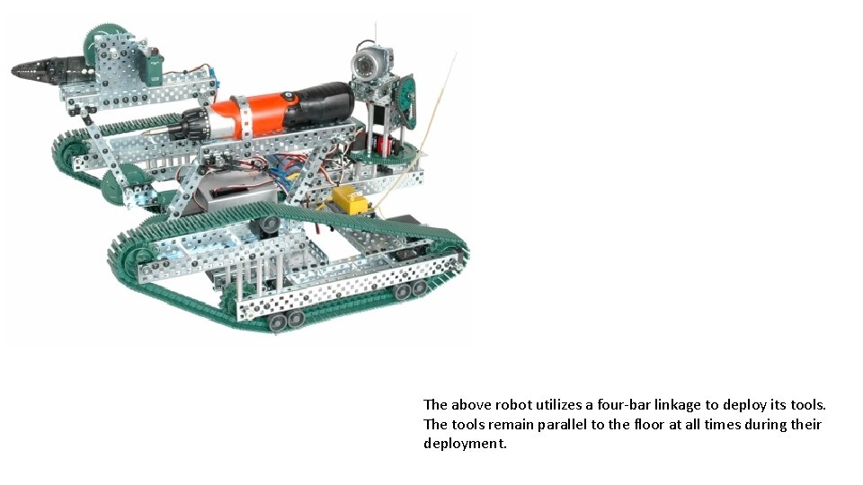 The above robot utilizes a four-bar linkage to deploy its tools. The tools remain