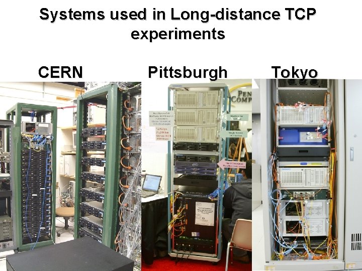 Systems used in Long-distance TCP experiments CERN Kei Hiraki Pittsburgh Tokyo University of Tokyo