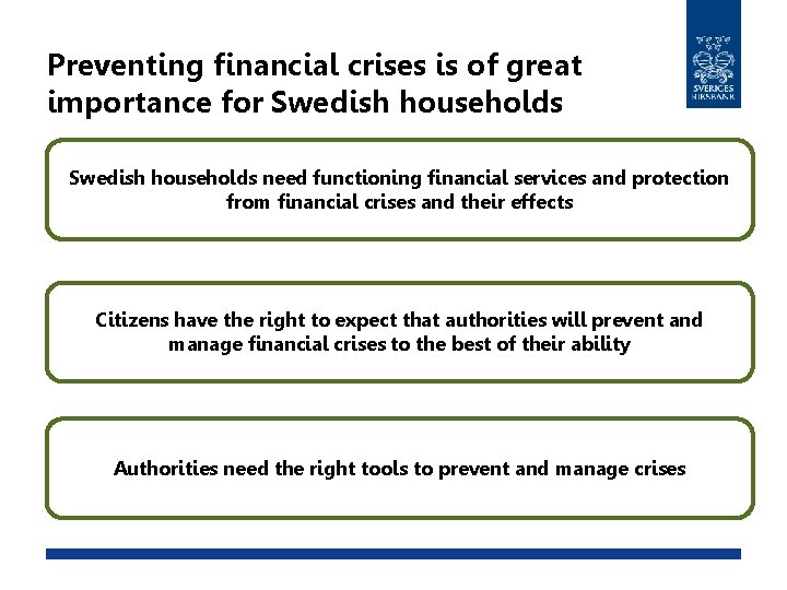 Preventing financial crises is of great importance for Swedish households need functioning financial services