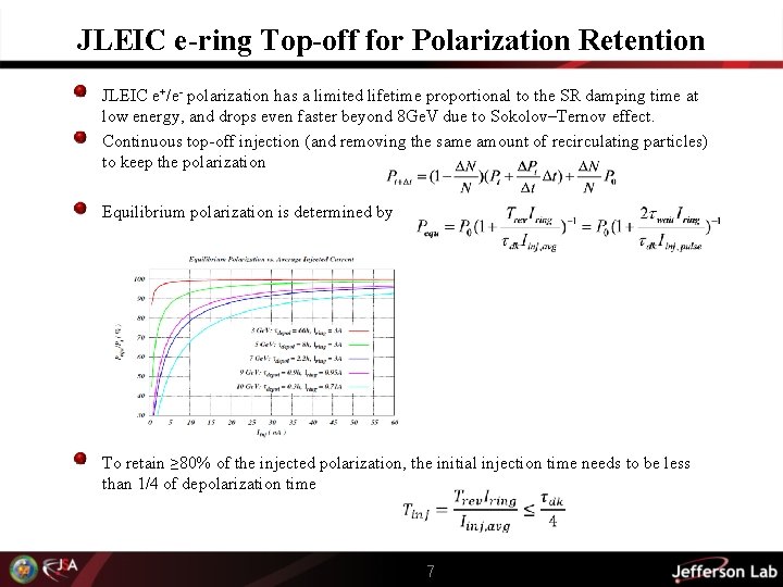 JLEIC e-ring Top-off for Polarization Retention JLEIC e+/e- polarization has a limited lifetime proportional