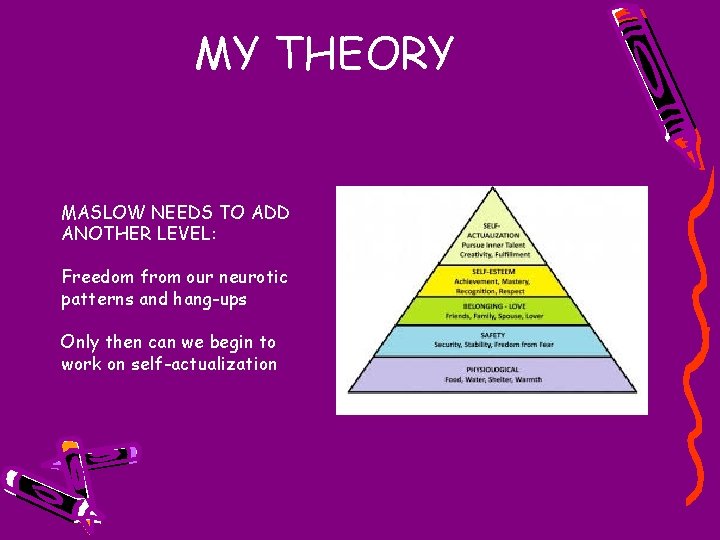MY THEORY MASLOW NEEDS TO ADD ANOTHER LEVEL: Freedom from our neurotic patterns and