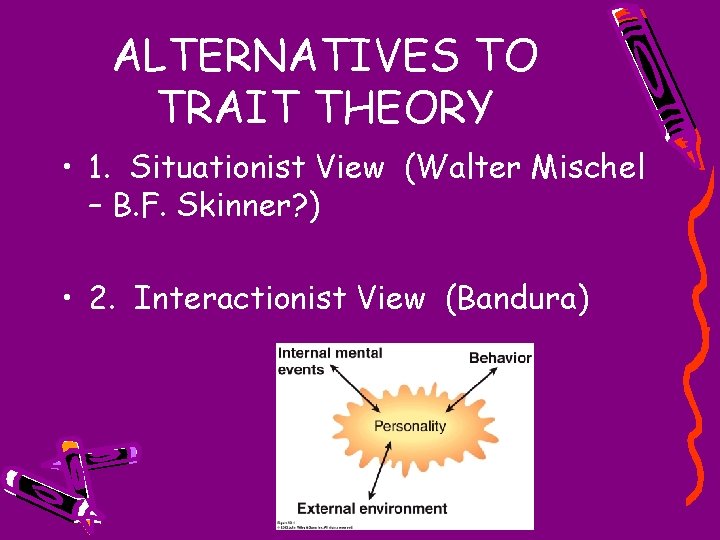 ALTERNATIVES TO TRAIT THEORY • 1. Situationist View (Walter Mischel – B. F. Skinner?