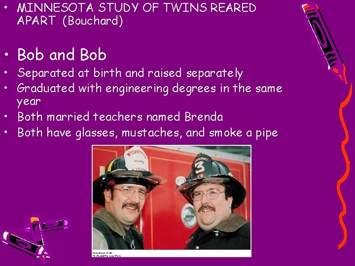  • MINNESOTA STUDY OF TWINS REARED APART (Bouchard) • Bob and Bob •