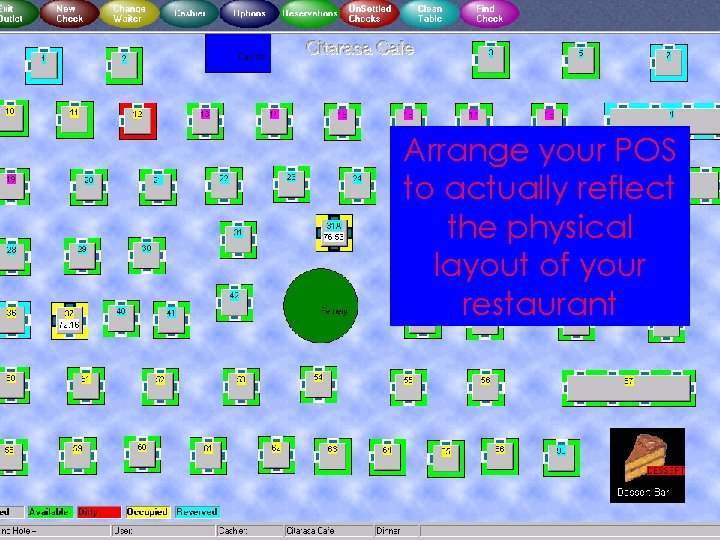 Arrange your POS to actually reflect the physical layout of your restaurant Arrange your POS to actually reflect the physical layout of your restaurant