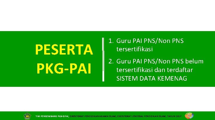 PESERTA PKG-PAI 1. Guru PAI PNS/Non PNS tersertifikasi 2. Guru PAI PNS/Non PNS belum