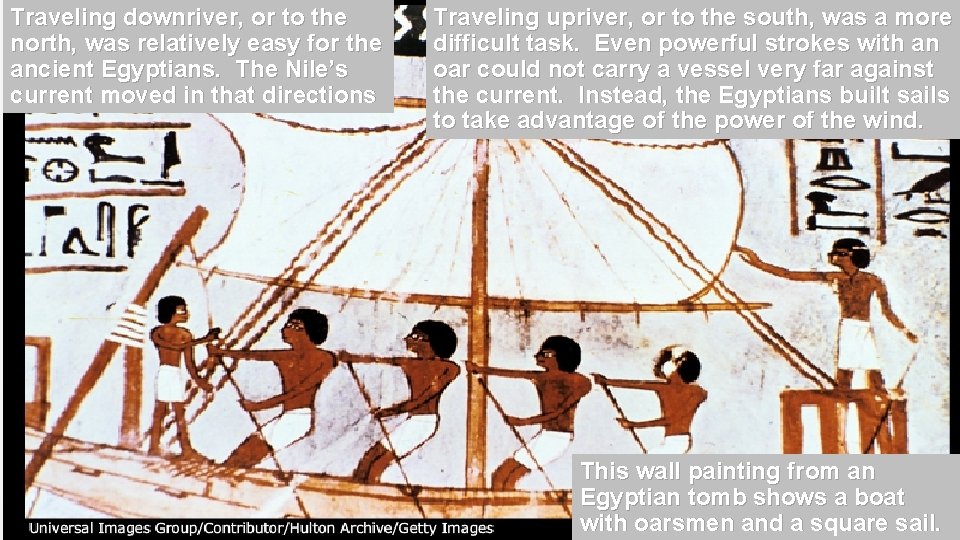 Traveling downriver, or to the north, was relatively easy for the ancient Egyptians. The