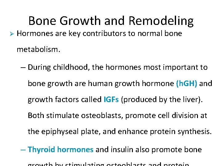 Bone Growth and Remodeling Ø Hormones are key contributors to normal bone metabolism. –