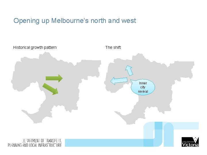Opening up Melbourne’s north and west Historical growth pattern The shift Inner city revival