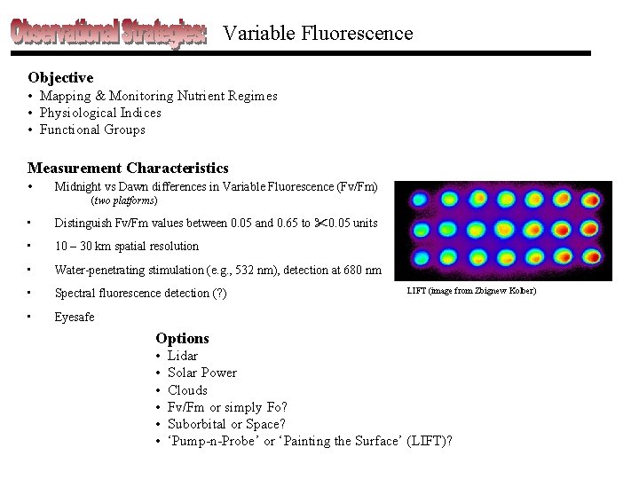 Variable Fluorescence Objective • Mapping & Monitoring Nutrient Regimes • Physiological Indices • Functional
