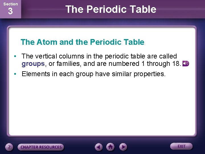 Section 3 The Periodic Table The Atom and the Periodic Table • The vertical