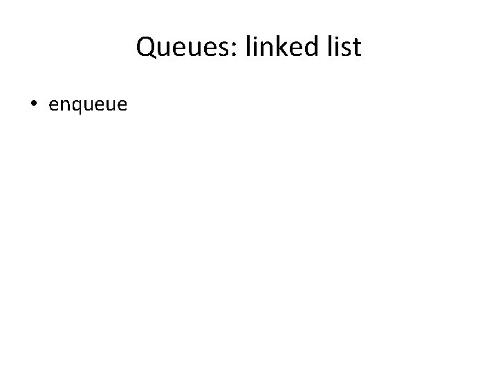 Queues: linked list • enqueue Queues: linked list • enqueue