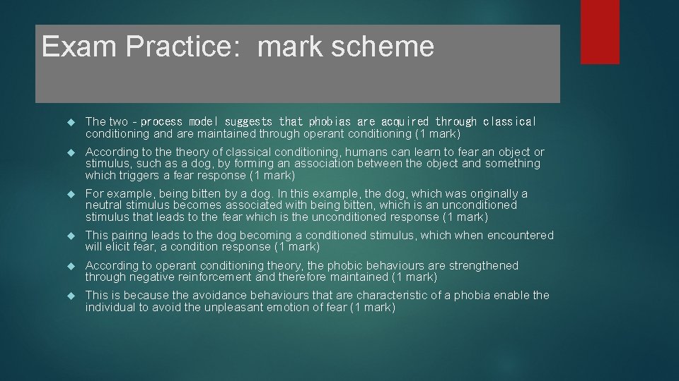 Exam Practice: mark scheme The two‐process model suggests that phobias are acquired through classical Exam Practice: mark scheme The two‐process model suggests that phobias are acquired through classical