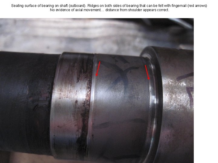 Seating surface of bearing on shaft (outboard). Ridges on both sides of bearing that