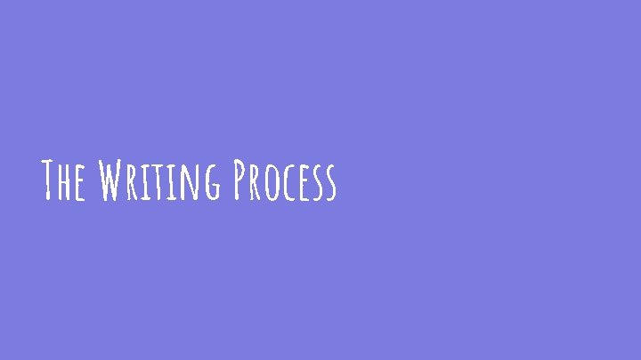 The Writing Process The Writing Process