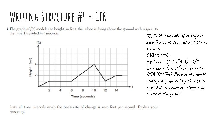 Writing Structure #1 - CER “CLAIM: The rate of change is zero from 2 Writing Structure #1 - CER “CLAIM: The rate of change is zero from 2