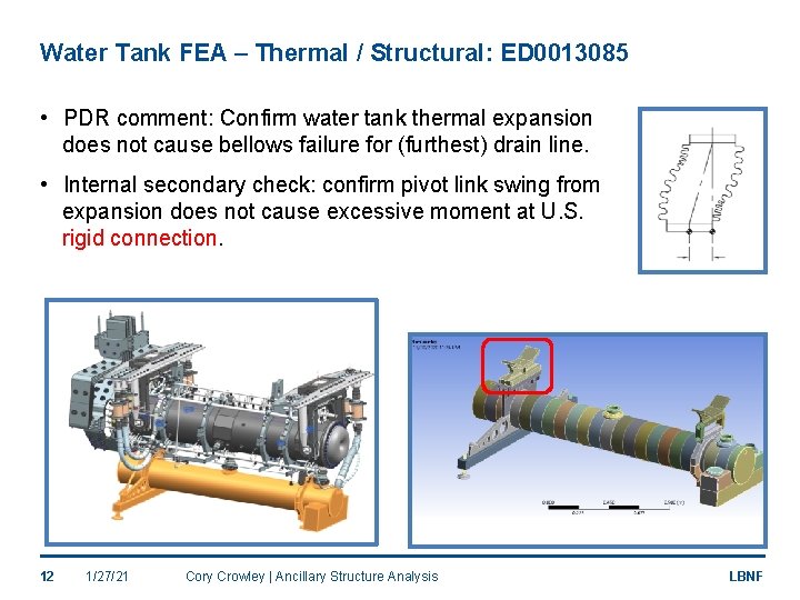 Water Tank FEA – Thermal / Structural: ED 0013085 • PDR comment: Confirm water