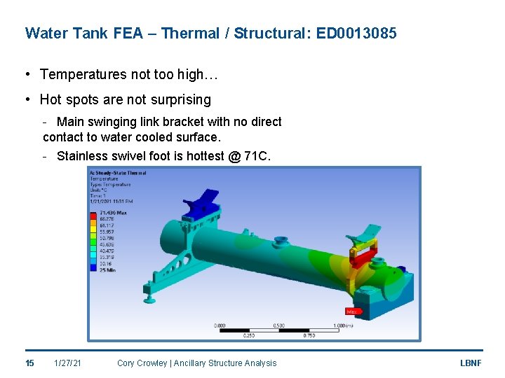 Water Tank FEA – Thermal / Structural: ED 0013085 • Temperatures not too high…