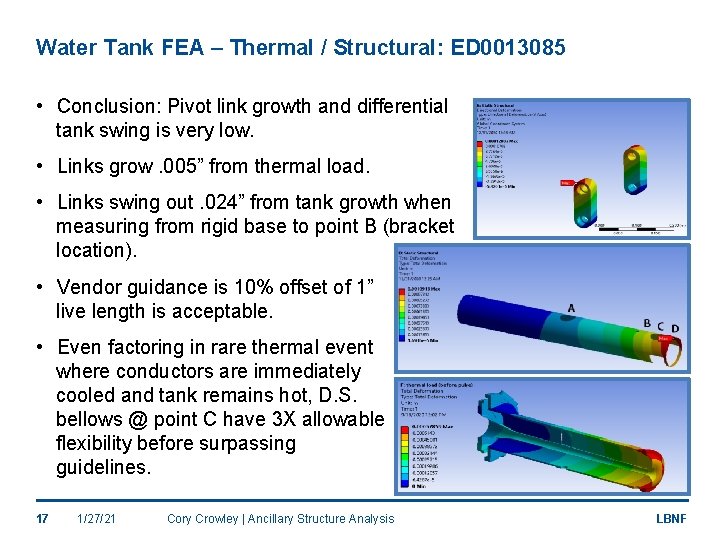 Water Tank FEA – Thermal / Structural: ED 0013085 • Conclusion: Pivot link growth