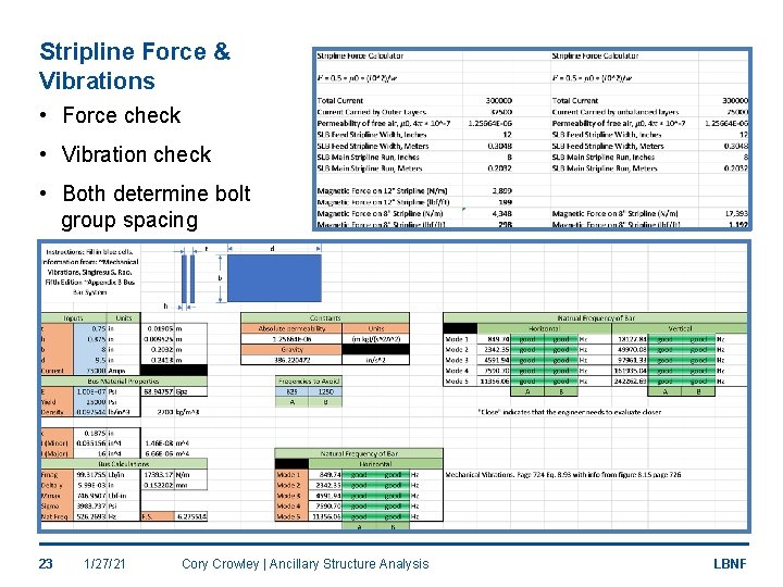 Stripline Force & Vibrations • Force check • Vibration check • Both determine bolt