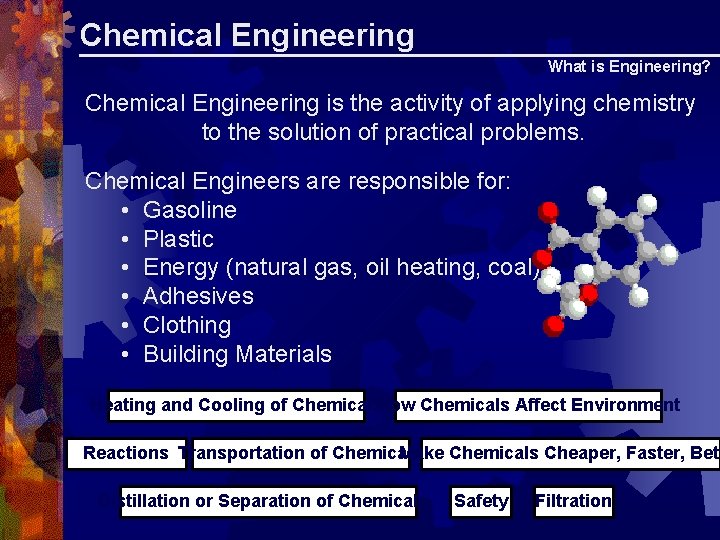 Chemical Engineering What is Engineering? Chemical Engineering is the activity of applying chemistry to Chemical Engineering What is Engineering? Chemical Engineering is the activity of applying chemistry to
