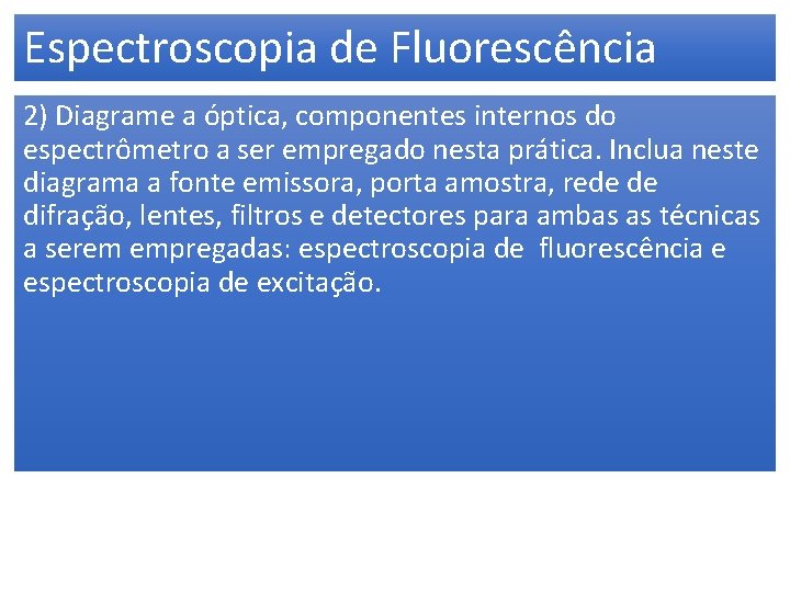 Espectroscopia de Fluorescência 2) Diagrame a óptica, componentes internos do espectrômetro a ser empregado