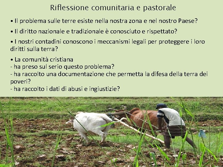 Riflessione comunitaria e pastorale • Il problema sulle terre esiste nella nostra zona e