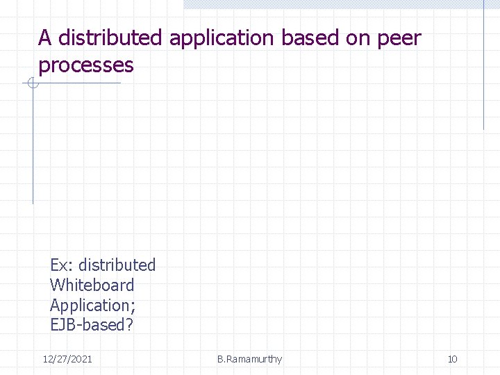 A distributed application based on peer processes Ex: distributed Whiteboard Application; EJB-based? 12/27/2021 B.