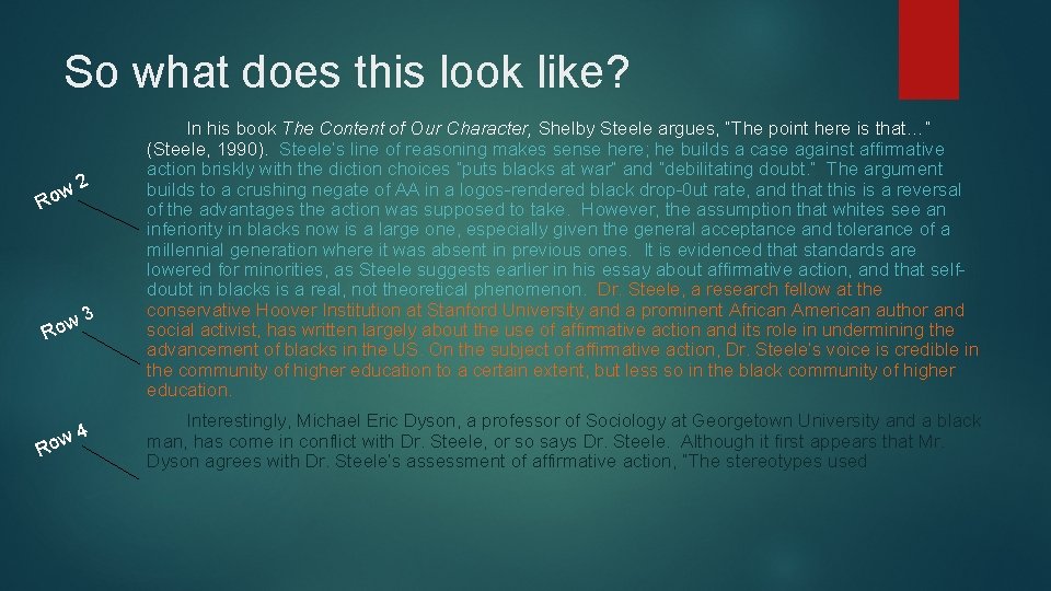 So what does this look like? w 2 o R w 3 o R