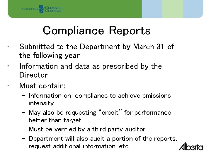 Compliance Reports • • • Submitted to the Department by March 31 of the