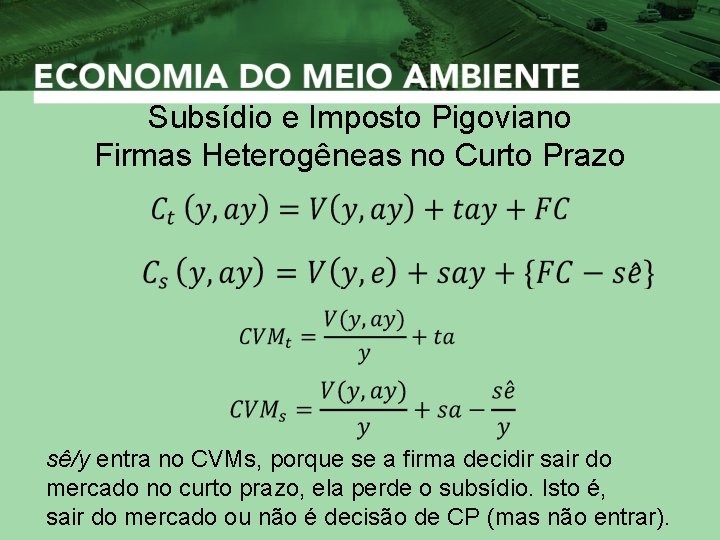 Subsídio e Imposto Pigoviano Firmas Heterogêneas no Curto Prazo sê/y entra no CVMs, porque