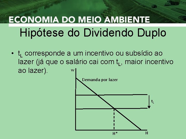 Hipótese do Dividendo Duplo • t. L corresponde a um incentivo ou subsídio ao