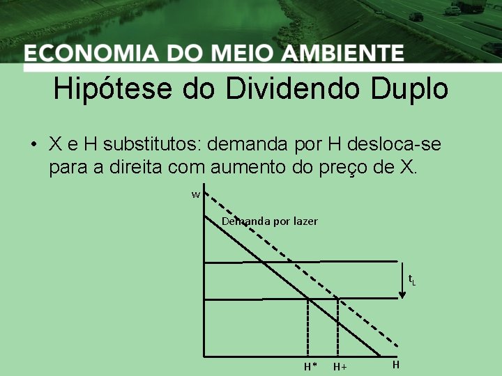 Hipótese do Dividendo Duplo • X e H substitutos: demanda por H desloca-se para