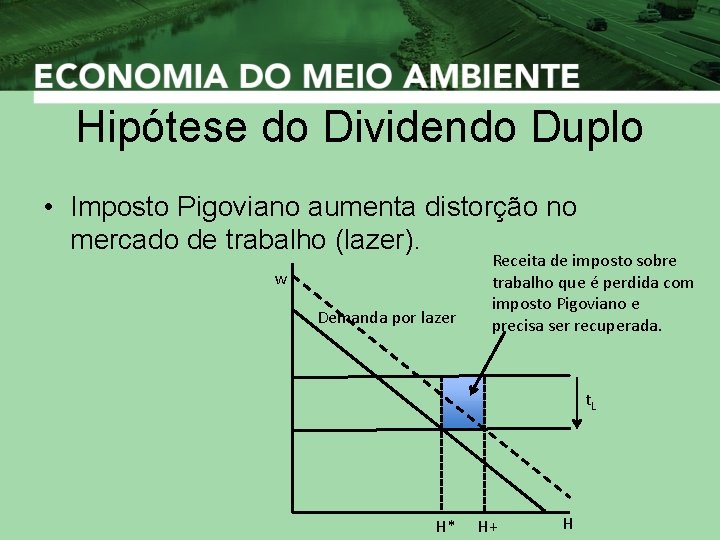 Hipótese do Dividendo Duplo • Imposto Pigoviano aumenta distorção no mercado de trabalho (lazer).