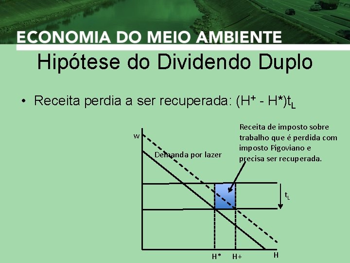 Hipótese do Dividendo Duplo • Receita perdia a ser recuperada: (H+ - H*)t. L