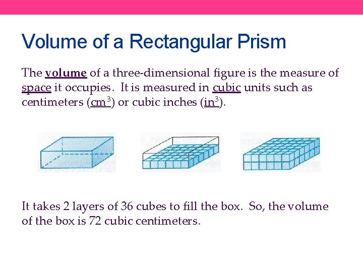 Volume of a Rectangular Prism The volume of a three-dimensional figure is the measure