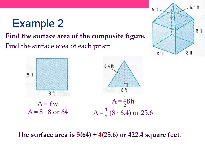 Example 2 Find the surface area of the composite figure. Find the surface area