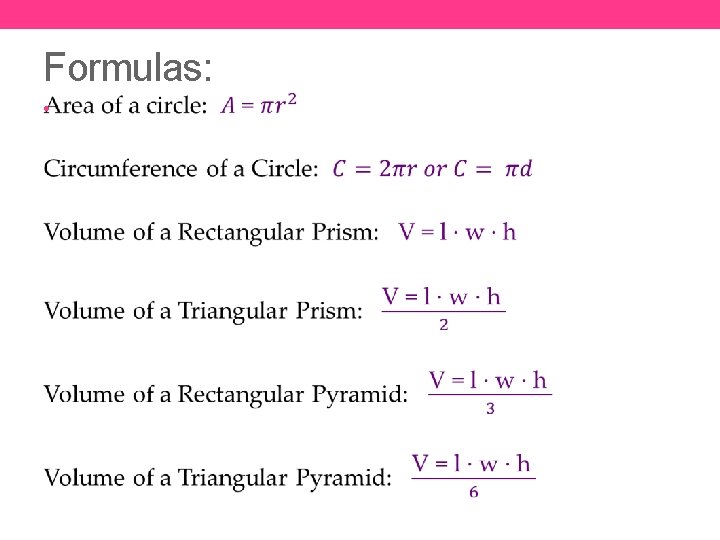 Formulas: • 