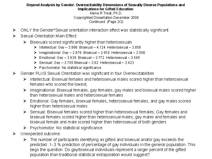 Beyond Analysis by Gender: Overexcitability Dimensions of Sexually Diverse Populations and Implications for Gifted